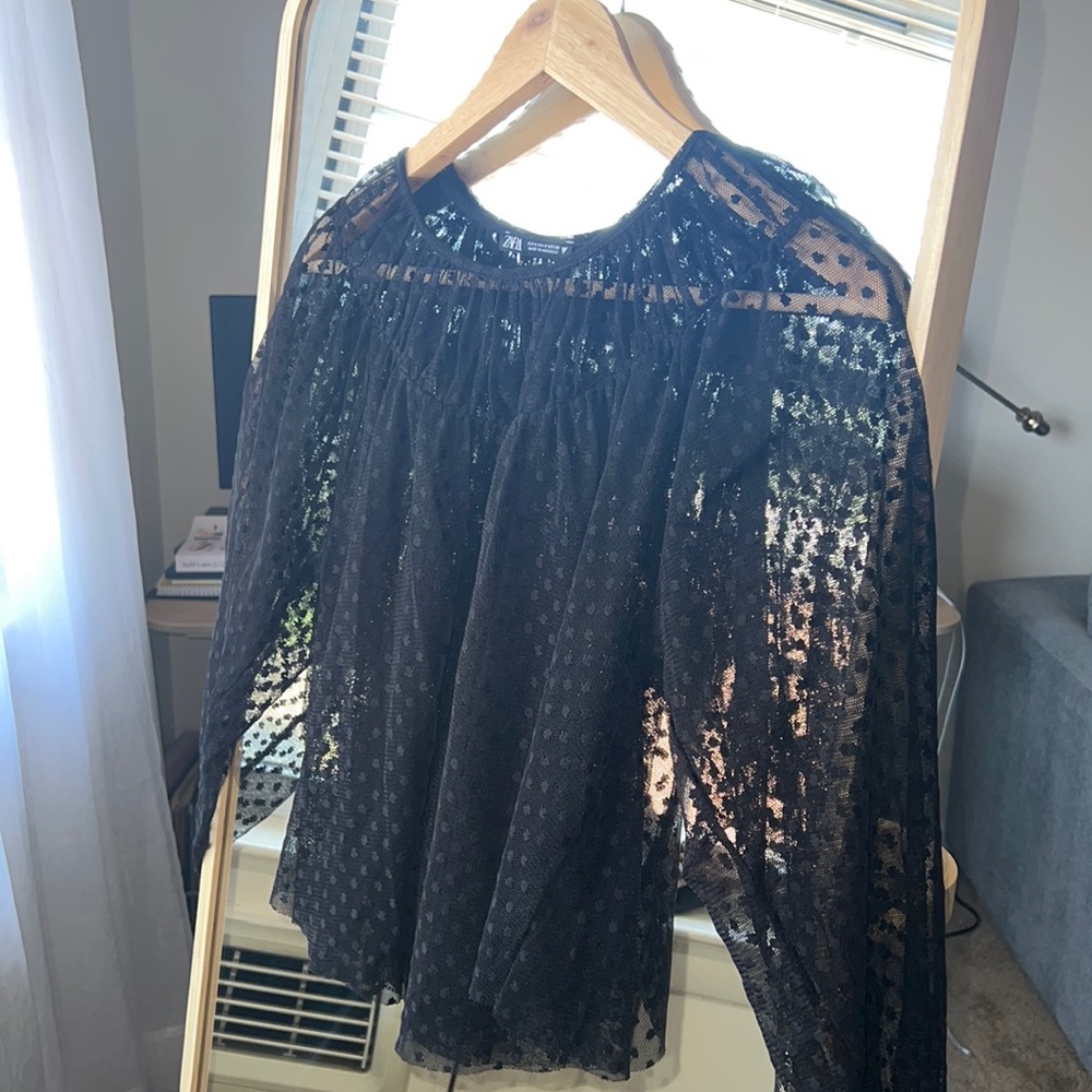 See Through Mesh Polka Dot Top